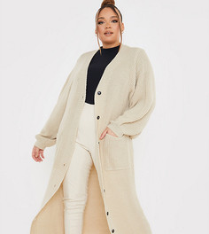 Бежевый удлиненный кардиган In The Style Plus x Lorna Luxe-Светло-коричневый