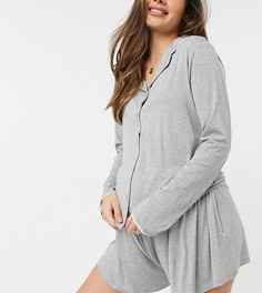 Мягкий пижамный комплект серого цвета из рубашки с длинными рукавами и шорт Missguided Maternity-Серый