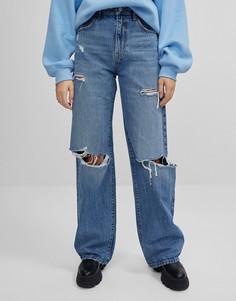 Рваные выбеленные синие джинсы в стиле 90-х Bershka-Голубой