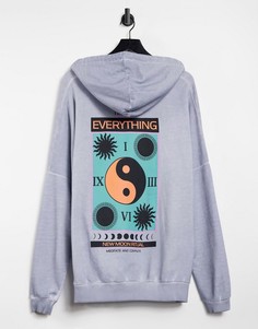 Oversized-худи голубого цвета с эффектом кислотной стирки и мистическим принтом на спине ASOS DESIGN-Голубой
