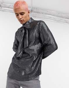 Рубашка в полоску металлик с бантом ASOS DESIGN-Золотистый