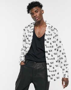 Белая рубашка классического кроя с принтом ASOS DESIGN-Белый