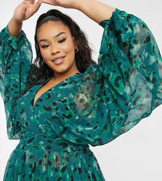 Прозрачный топ со звериным принтом и V-образным вырезом ASOS DESIGN Curve-Многоцветный