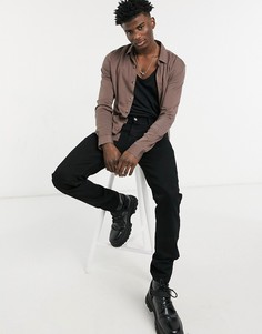 Коричневая приталенная рубашка из вискозы ASOS DESIGN-Коричневый цвет