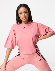 Розовая укороченная футболка с тремя полосками Adidas Training-Розовый цвет