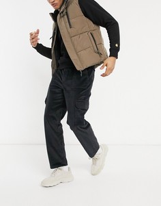 Вельветовые широкие брюки черного цвета с карманами карго ASOS DESIGN-Черный цвет