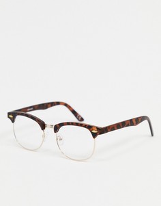 Модные очки в стиле ретро в черепаховой оправе с прозрачными линзами и золотистой фурнитурой ASOS DESIGN-Коричневый цвет