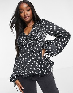 Атласный лонгслив с комбинированным принтом звезд ASOS DESIGN-Многоцветный