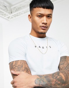 Светло-голубая облегающая футболка с принтом "Paris" ASOS DESIGN-Голубой