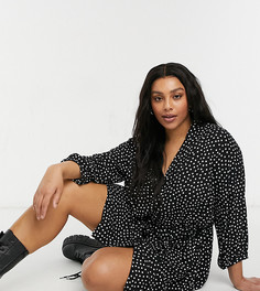 Однотонное платье мини в горошек на пуговицах с рюшами на талии ASOS DESIGN Curve-Многоцветный