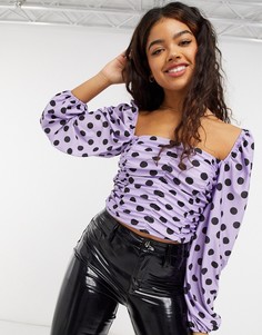 Топ в горошек с длинными пышными рукавами ASOS DESIGN-Многоцветный