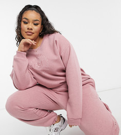 Розовый меланжевый спортивный костюм в стиле oversized из свитшота с вышивкой и джоггеров ASOS DESIGN Curve-Розовый цвет