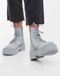 Замшевые ботинки серого цвета на массивной подошве со шнуровкой Steve Madden Skylar-Серый