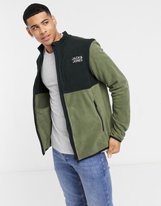 Флисовый свитшот цвета хаки на молнии Jack & Jones Originals-Зеленый цвет