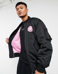 Черный бомбер со смайликом Bershka-Черный цвет