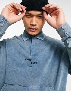 Голубой выбеленный oversized-свитшот в стиле регби с принтом на груди ASOS DESIGN