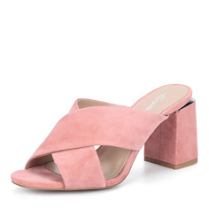 Розовые велюровые мюли на декоративном каблуке Corso Como