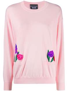 Boutique Moschino трикотажный джемпер с цветочной аппликацией