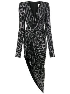 Alexandre Vauthier платье асимметричного кроя с анималистичным принтом