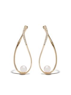 Yoko London серьги Sleek Akoya из желтого золота с жемчугом и бриллиантами