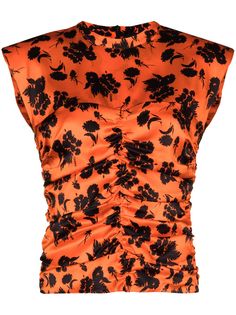 GANNI блузка со сборками и цветочным принтом