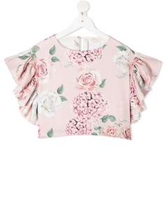 Monnalisa укороченная блузка с цветочным принтом