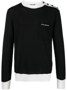 Balmain джемпер с контрастной окантовкой и логотипом