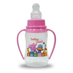 Бутылочка Babyland с ручками и колпачком-игрушкой, полипропилен, 0-6 мес, 150 мл