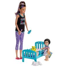 Игровой набор Barbie Няня Брюнетка в черной майке и леггинсах