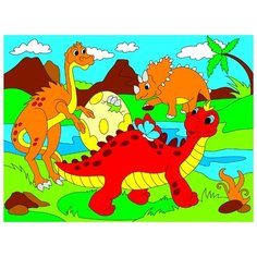 Рыжий кот Картина по номерам "Милые динозавры" 18х24 см (Х-9393)