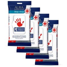 Влажные салфетки Aura антибактериальные дизенфицирующие, 48 шт., 4 уп.