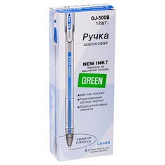 CROWN Набор шариковых ручек Oil Jell, 0.7 мм, 12 шт. (OJ-500B), зеленый цвет чернил
