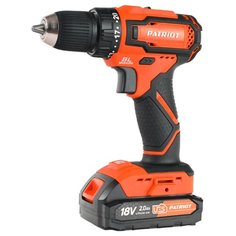 Аккумуляторная дрель-шуруповерт PATRIOT BR 207UES Li-Ion 2 А·ч 18 В х2 кейс 38 Н·м оранжевый/черный Патриот
