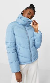 Stradivarius Стеганая Куртка С Высоким Воротником Женская Коллекция Небесно-Голубой Xl