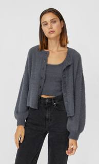 Stradivarius Кардиган Из Мягкой Ткани Женская Коллекция Темно-Серый M