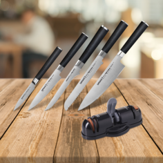 Набор из 5 кухонных ножей Samura Mo-V и точилки KSS-3000