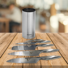 Набор из 5 кухонных стальных ножей Samura Alfa и подставки KBA-100