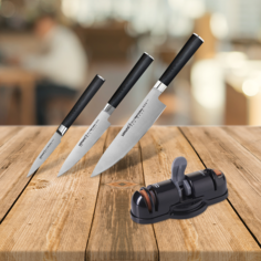 Набор из 3 кухонных ножей Samura Mo-V и точилки KSS-3000