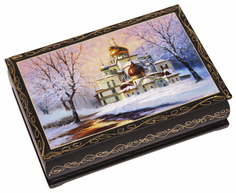 Шкатулка лаковая "Церковь" конфеты Курага Кремлина шоколадная с грецким орехом, 150 г