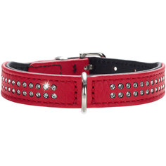 Ошейник для собак повседневный HUNTER Diamond petit, обхват шеи 30-34см, кожа, красный