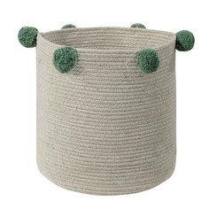 Корзина Lorena Canals с зелеными помпонами бежевая