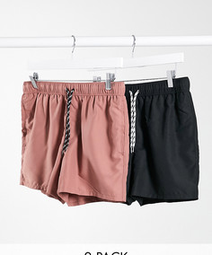 Набор из 2 шортов для плавания (розовый/черный) со скидкой ASOS DESIGN-Мульти