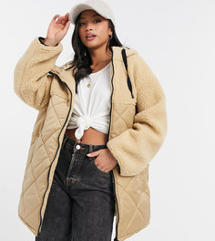 Бежевая стеганая куртка со вставками из искусственного меха ASOS DESIGN Petite-Светло-бежевый