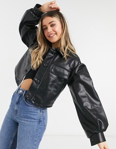 Черная куртка из искусственной кожи с объемными рукавами ASOS DESIGN-Черный цвет