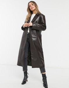 Коричневый тренч из искусственной кожи ASOS DESIGN-Коричневый цвет