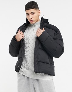 Черный пуховик с вельветовой отделкой ASOS DESIGN-Черный цвет