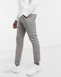 Зауженные брюки с узором «в елочку» ASOS DESIGN-Коричневый цвет