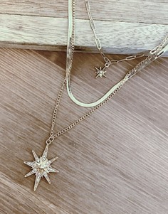Золотистое ярусное ожерелье с подвесками в виде звезд ASOS DESIGN-Золотистый