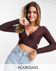 Эксклюзивный коричневый облегающий топ с запахом ASOS DESIGN Hourglass