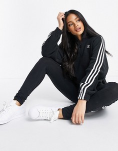 Черный флисовый свитшот с короткой молнией и тремя полосками adidas Originals adicolor-Черный цвет